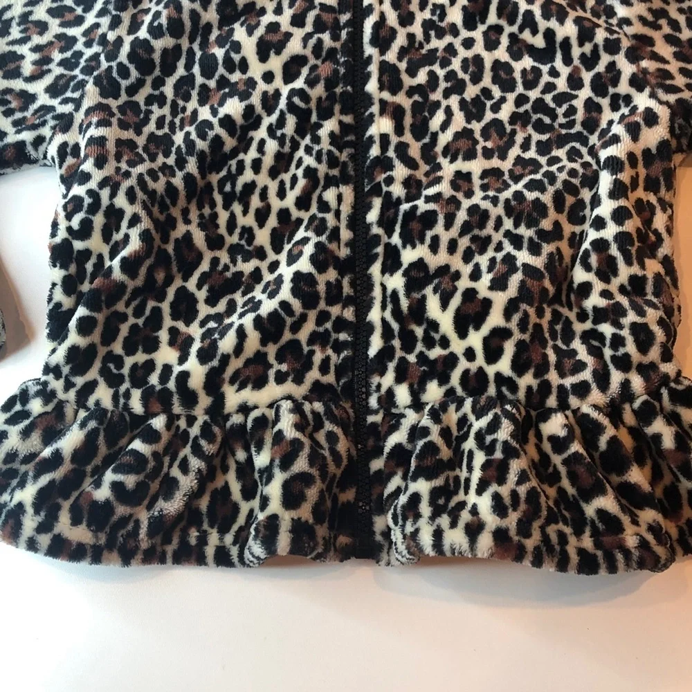 Penelope Mack Velour Leopard Print Hooded Jacket Zip Front Ruffle bottom Girls 5